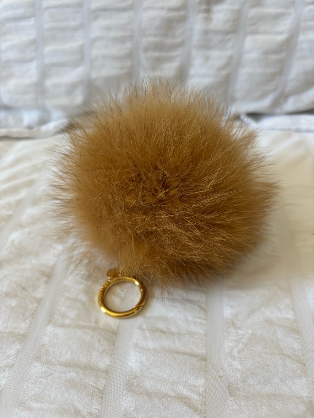 MICHAEL Michael Kors Tan Fur Pom Keychain with Gold Ring